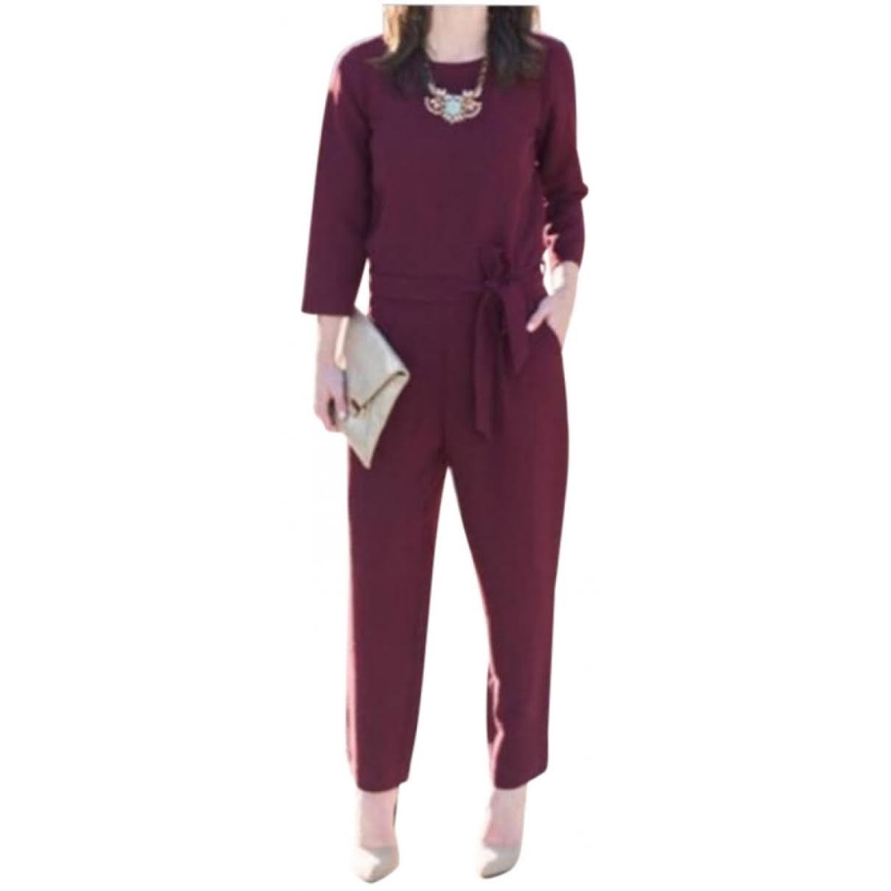 Madewell Burgundy Long Sleeve Tie-Waist Jumpsuit